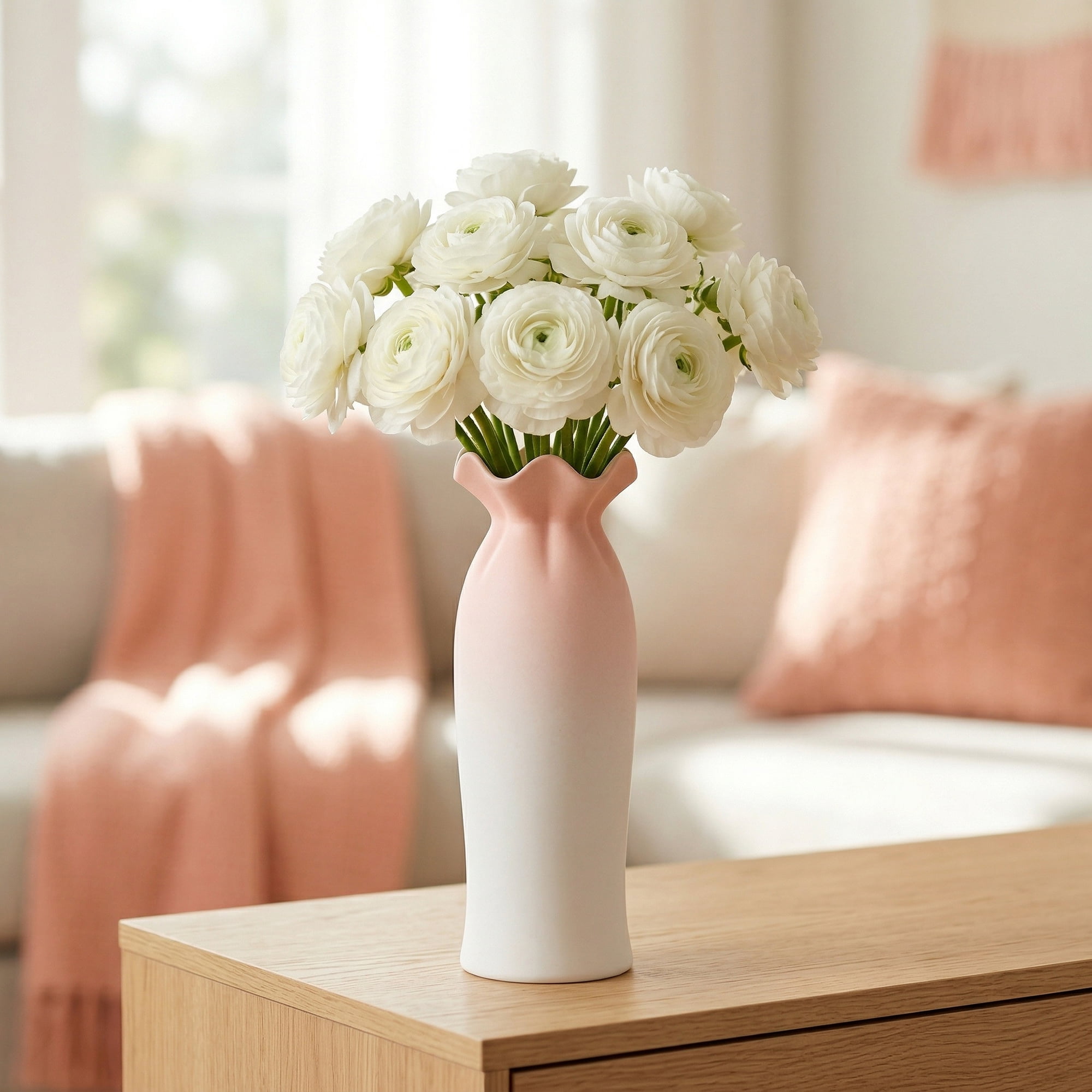 Unique Bargains Modern Tall Ceramic Vase for Decorative Pink 3.1"L x 3.1"W x 9.6"H
