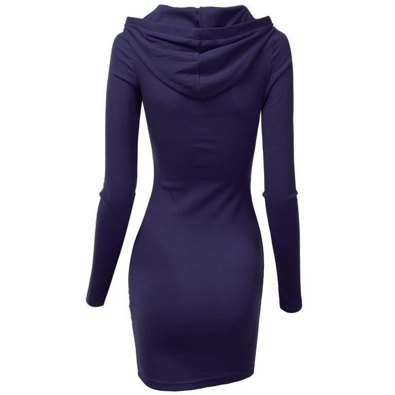 Doublju Women s Long Sleeve Slim Fit Henley Neck Hoodie Mini Dress Walmart