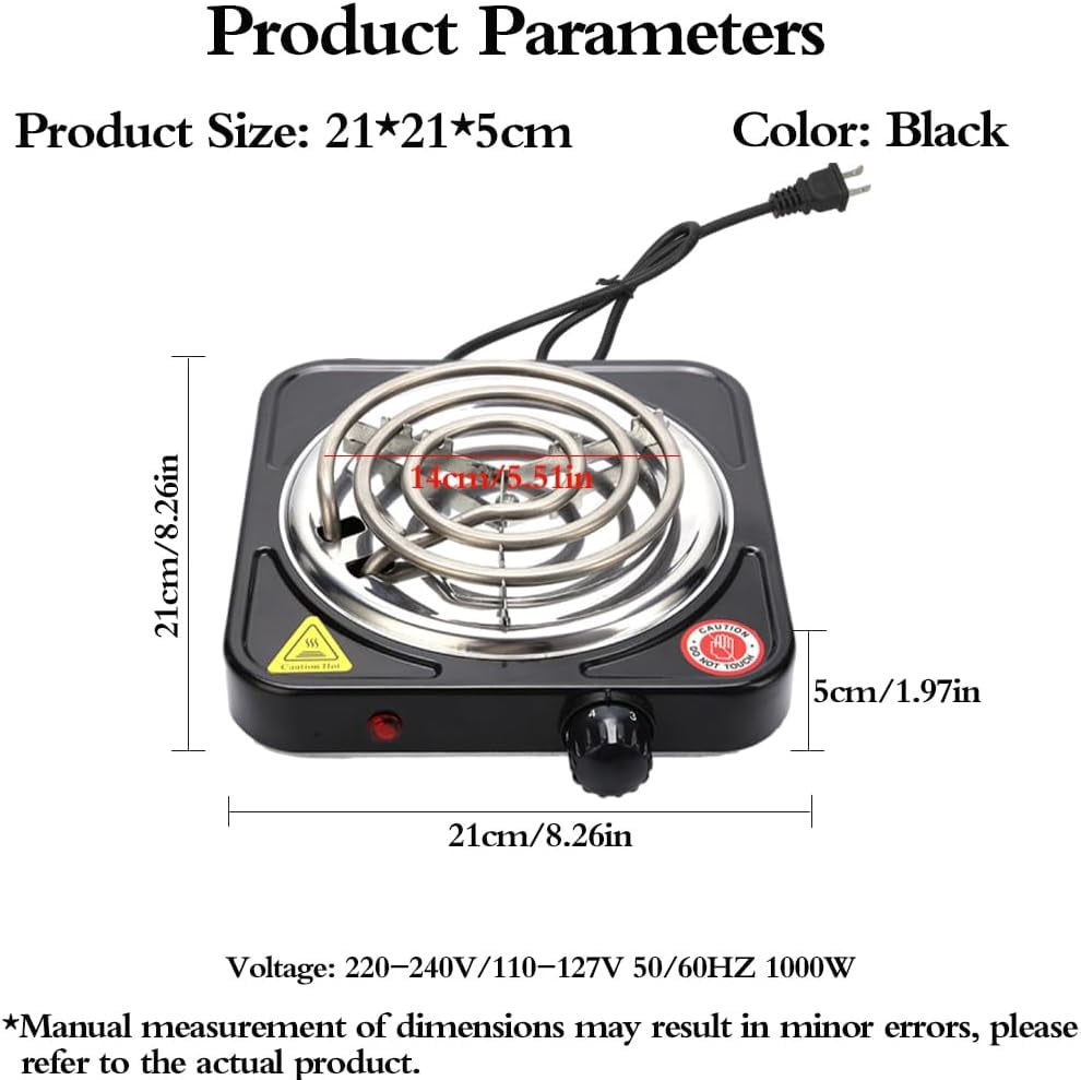1000W Electric Single Burner, Portable Electric Hot Plate Cooktop Cookers, 5 Level Adjustable Temperature Stove Burner for Home Dorm Camping Cooking, Black