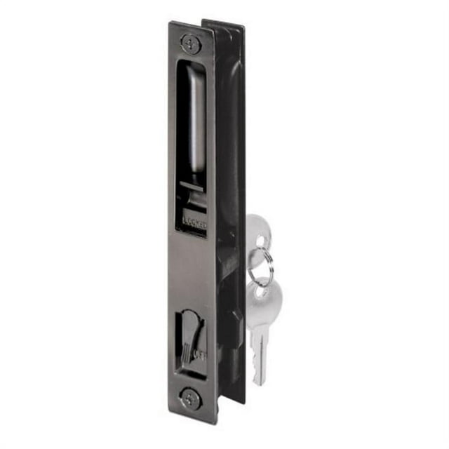 Prime-Line C 1033 Sliding Glass Door Handle Set, 6-5/8 in., Diecast, Black, Hook Style, Flush Mount, Keyed, Non-Handed
