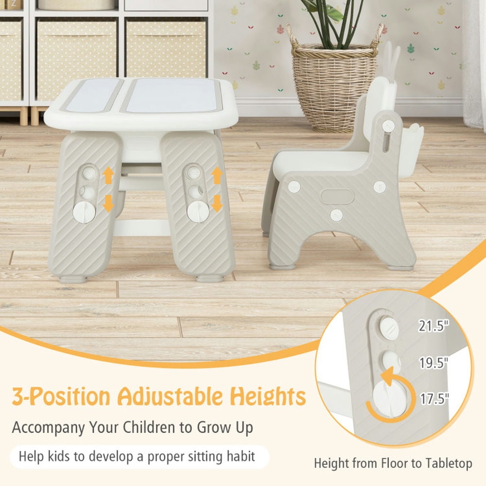Spaco Kids Table and Chair Set with Flip-Top Bookshelf-Gray, Toddler Table and Chair Set for Arts & Crafts, Snack Time, Homeschooling, Homework
