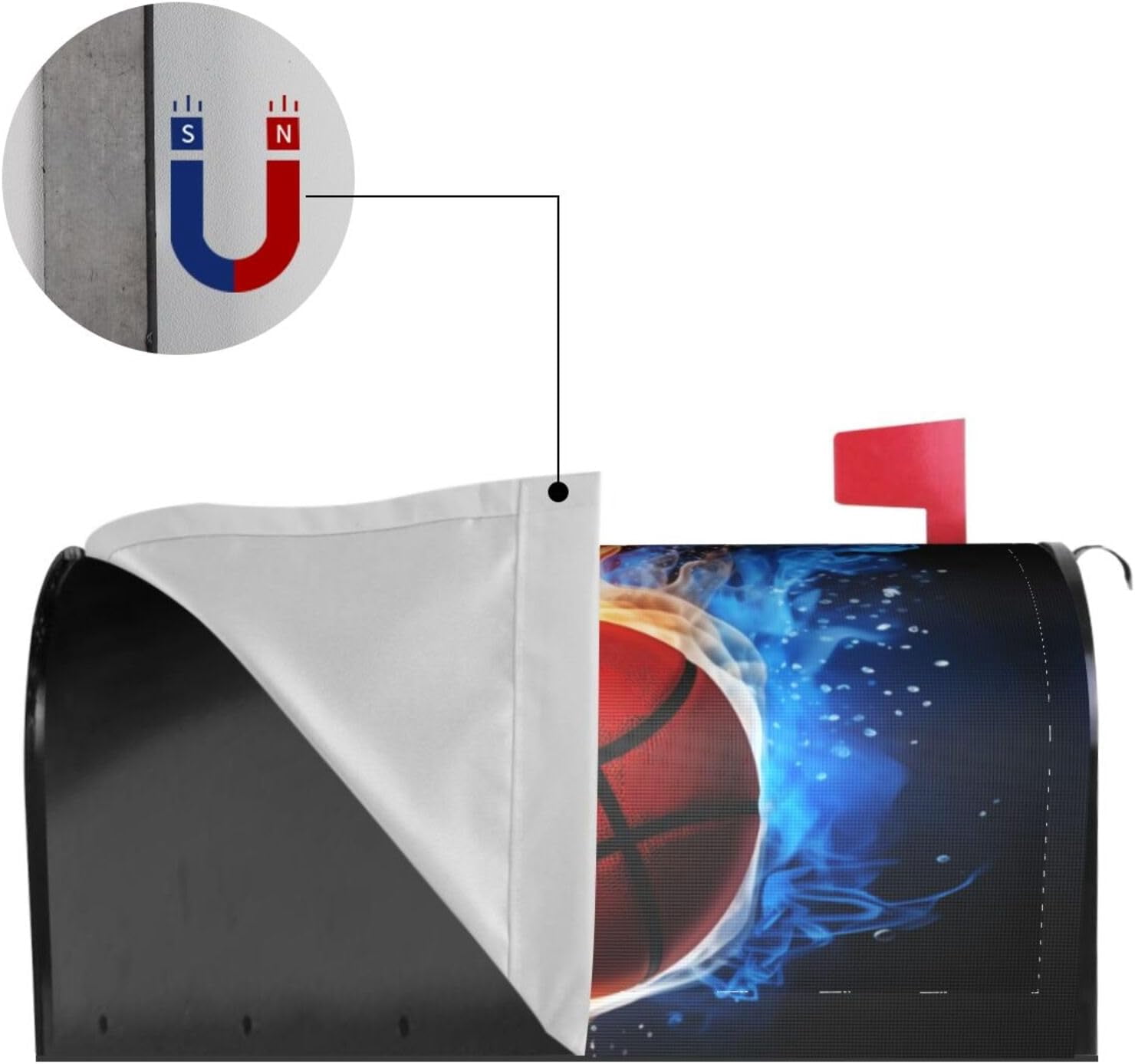 Basketball Mailbox Covers, Fire and Water Magnetic Post Box Cover Wraps Standard Size 21x18 in for Garden Yard Decor