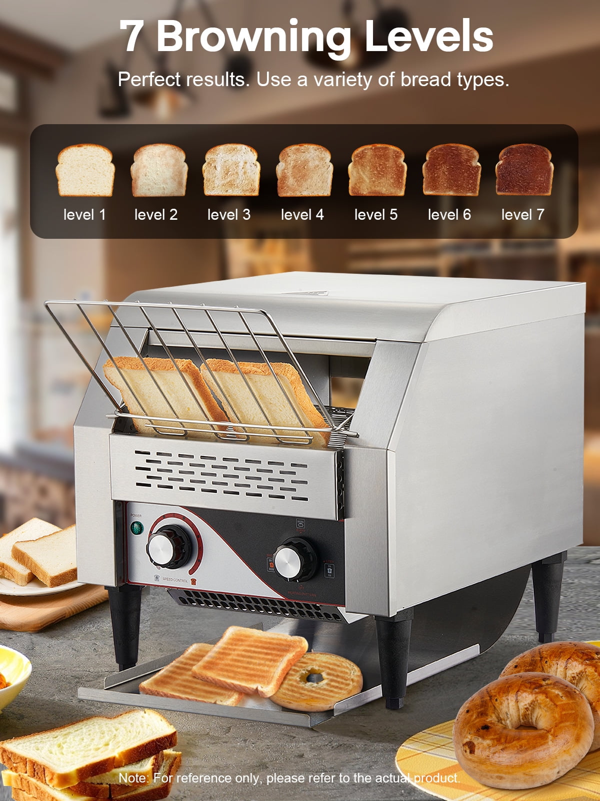 Conveyor Toaster, 350 Slices/Hour Commercial Toaster with Dual Heating Tube, 7 Browning Levels