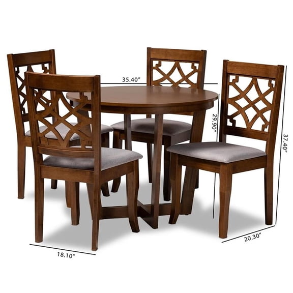 Baxton Studio Grey Fabric and Walnut Brown Finished Wood 5-Piece Dining Set