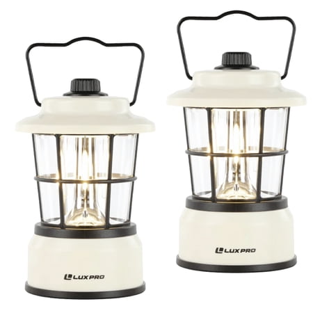 LUXPRO LP1535 265 Lumen Retro LED Lantern - Battery-Powered Emergency Lantern - LED Lamp for Power Outages, Emergency Kit, or Survival Pack - Beige - 2-Pack