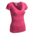 thumbnail image 2 of Essential Basic Women's Plain Short Sleeve V Neck T Shirts - 2Pk - Purple, Fuschia, 1XL, 2 of 3