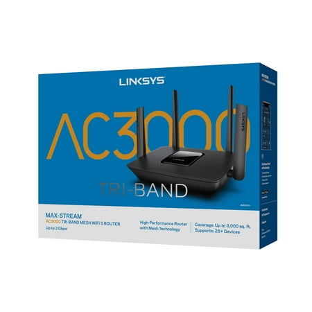 Linksys - Max-Stream AC3000 Tri-Band Mesh Wi-Fi 5 Router - Black