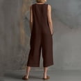 thumbnail image 5 of Women's Cotton‑Linen Sleeveless Button‑Front Jumpsuit Crew Neck Solid‑Color Utility Loose Cropped One‑Piece Pants with Multi‑Pockets Brown S(S), 5 of 6