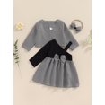 thumbnail image 2 of FEORJGP Toddler Girl 3pcs Casual Outfits 6M-3T Infant Baby Long Sleeve Cardigan Houndstooth Coat Crew Neck Tops with One Shoulder Long Sleeve Bow Dresion Vintage Cute Clothes for Spring Fall, 2 of 7