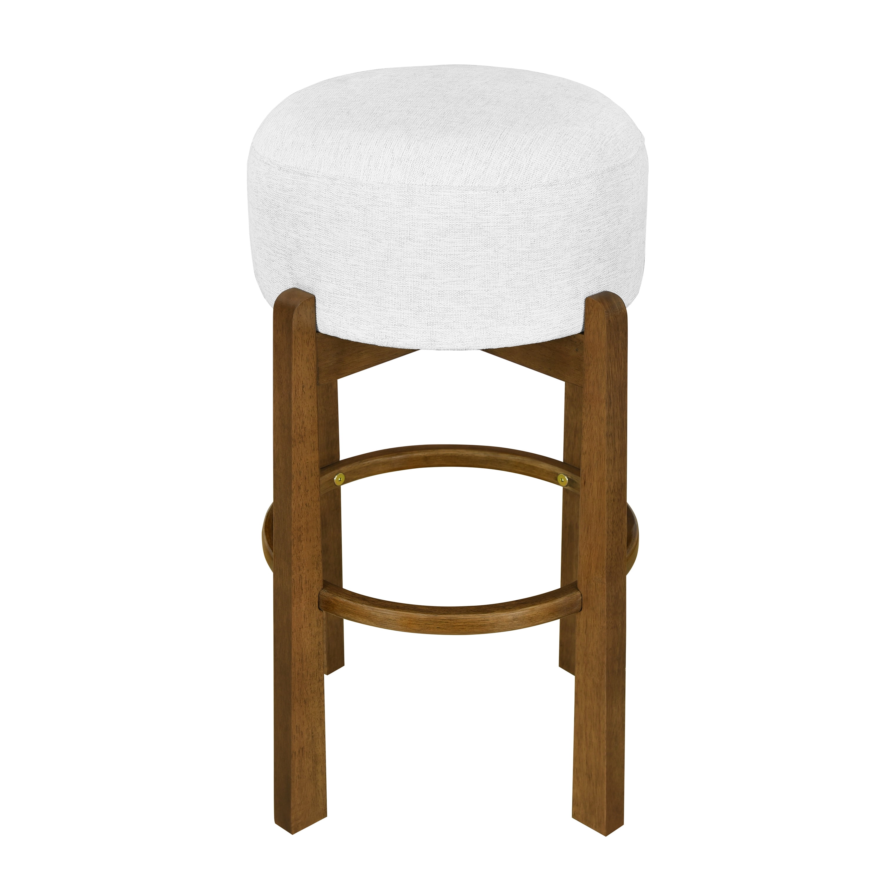 Indoor Wooden Upholstered Barstool, Dark Walnut Finish and Ivory Upholstery, Set of 2