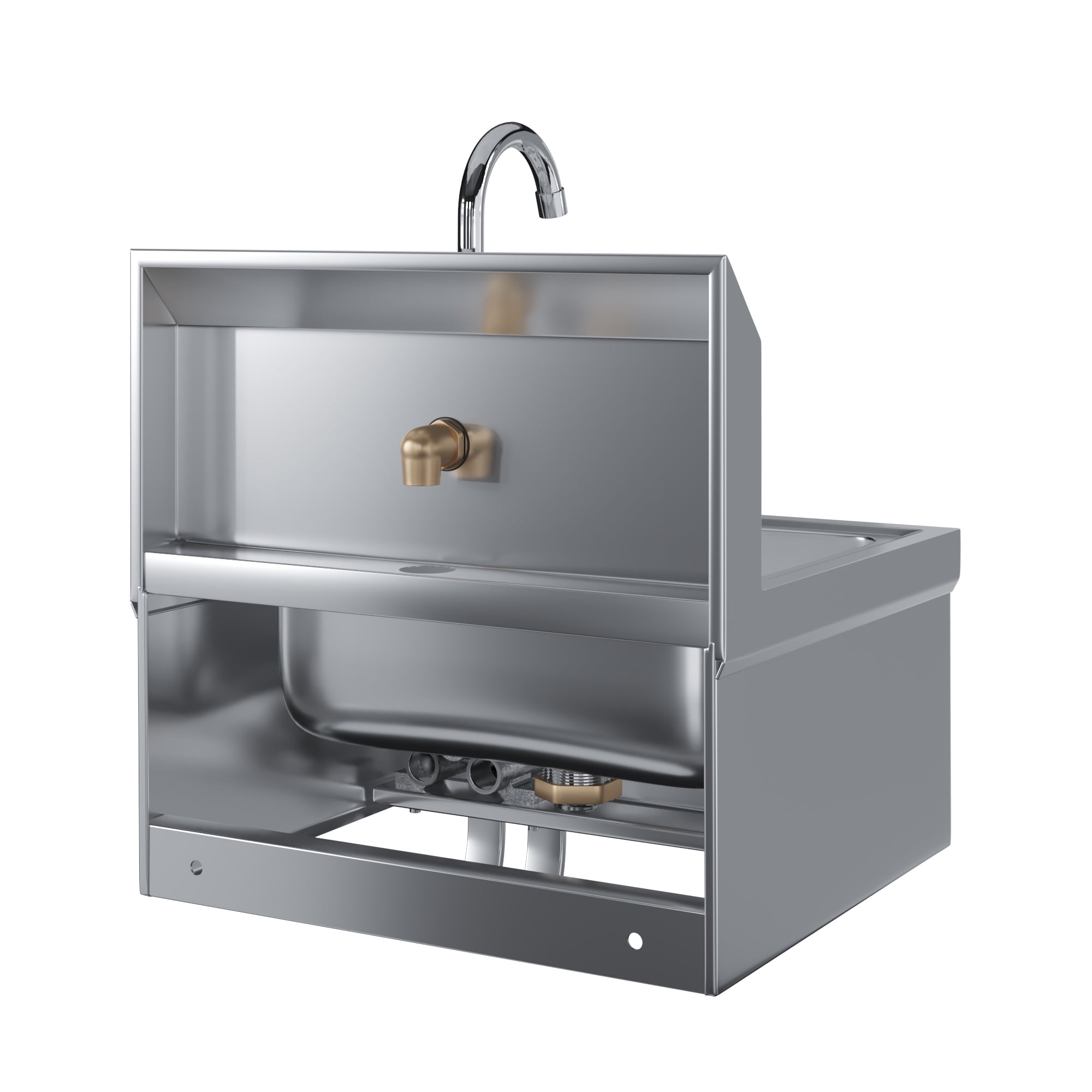 AmGood Stainless Steel Hands-Free Wall-Mounted Hand Sink 17 in x 15 in with Faucet and Double Knee Valves