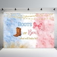 thumbnail image 3 of Fondo para revelar el género de las botas o lazos, decoraciones para fiesta de baby shower de niño o niña, botas de vaquero de acuarela azul y rosa, lazos rosas, fondo para fotografía, pancarta para, 3 of 4