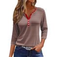 thumbnail image 1 of Generic Womens Summer Tops 3/4 Length Sleeve Button Down Shirts Henley V Neck Striped Blouses Plus Size Trendy Comfy Tees, 1 of 1