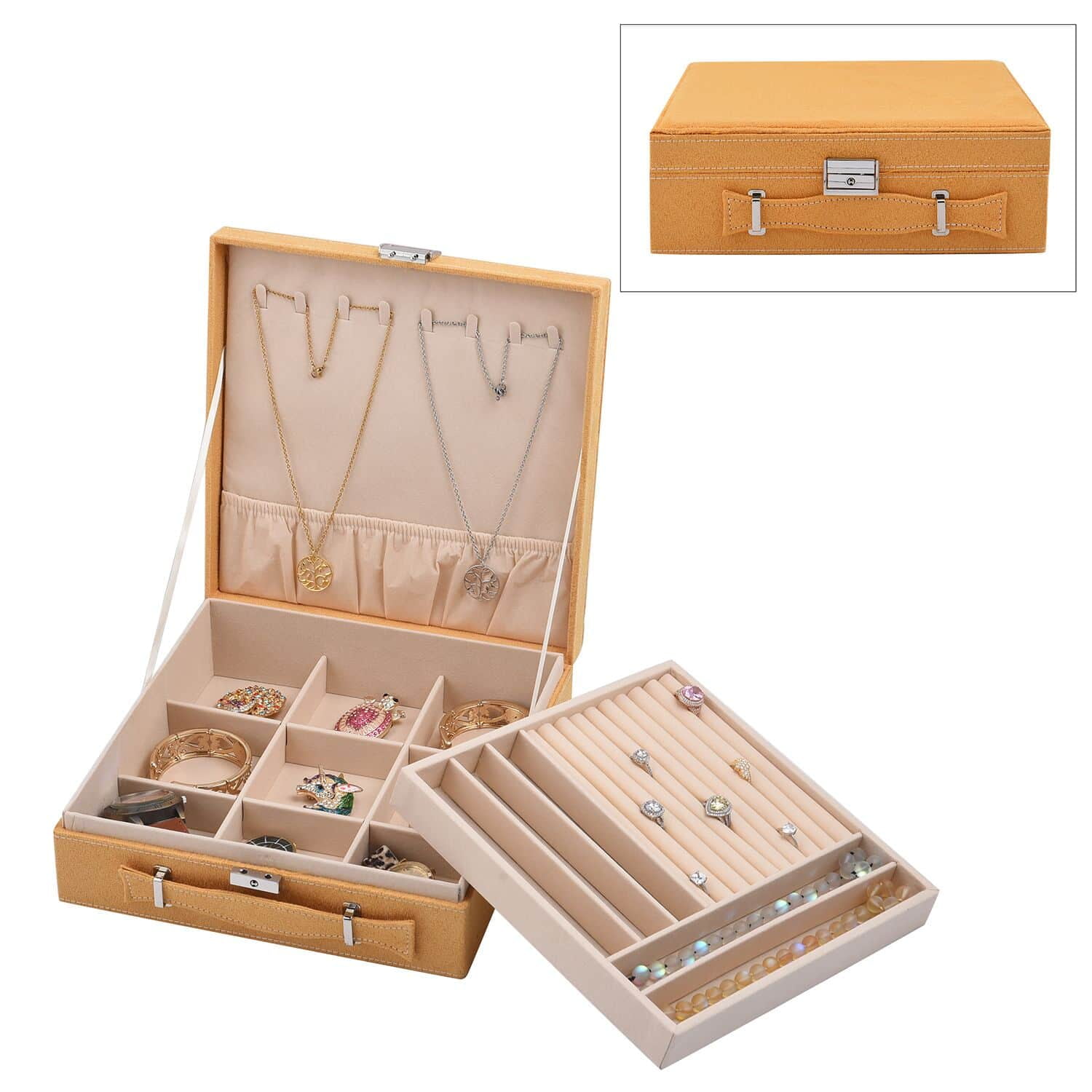 Luxury Bronze Double Layers Metal Jewelry Organizer With Drawer Golden  Storage Box For Women's GiftZ222