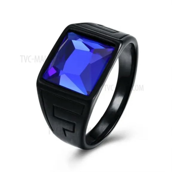 QQTDFG Stainless Steel Black Gun Ring Mens Blue Black Stone B568-7