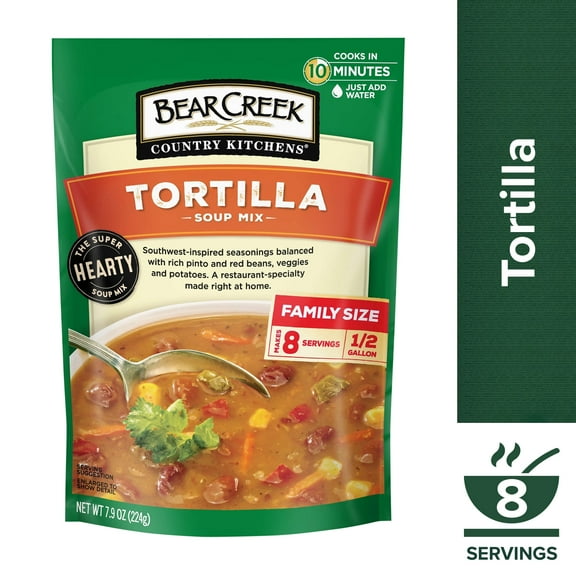 Bear Creek Country Kitchens Tortilla Soup Mix, 8 Servings, Shelf-Stable, 7.9 oz Pouch
