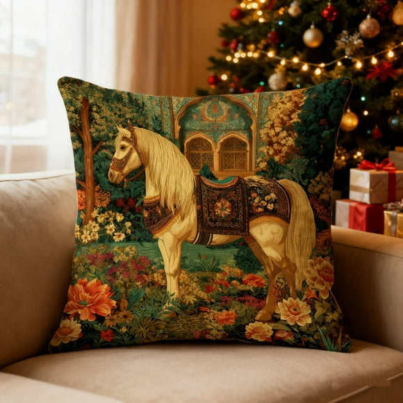 Lisbinx Vintage Horse Print Pillow Cover | Animals Series Home Decor | Sofa & Bed Accent Pillow | 45X45Cm Nylon Spandex Pillowcase