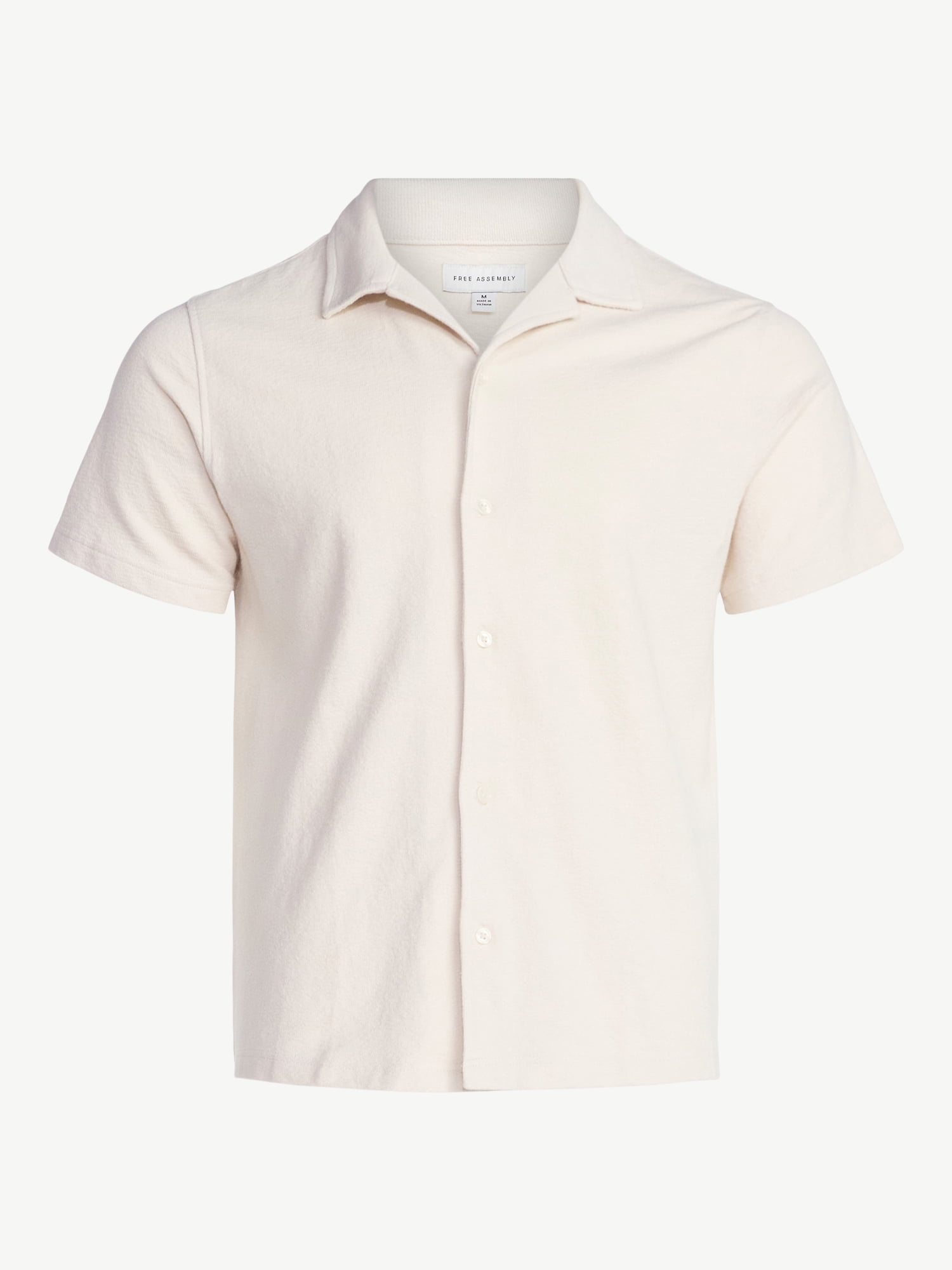 Free Assembly Men's Textured Cotton Camp Shirt with Short Sleeves, Sizes S-3XL