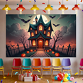 thumbnail image 2 of Haunted House Halloween Theme Spooky Decoration Jack-O-Lantern Design Bat Decoration Creepy Background for Halloween Party Kids Event Festive Decoration, 2 of 9