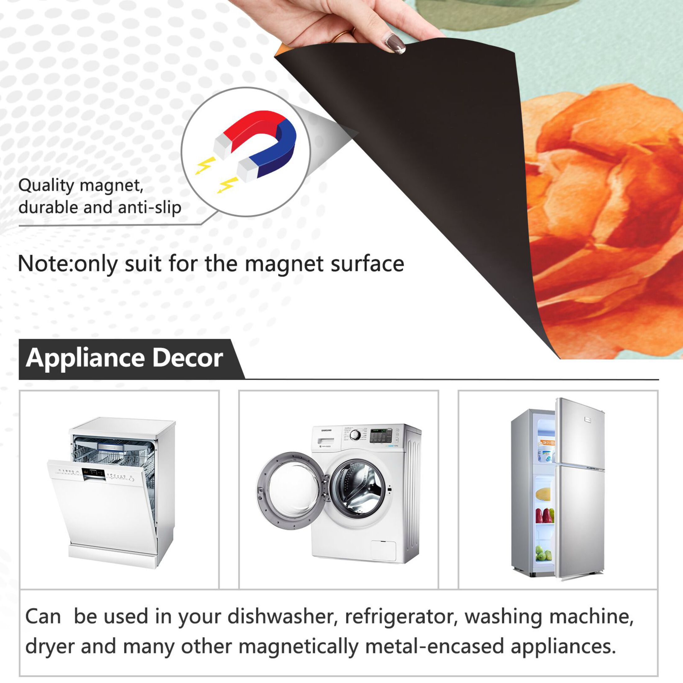 Dishwasher Magnetic Refrigerator Magnet Cover Sticker Home Decorative 23"x26" Yellow-orange Roses Pattern