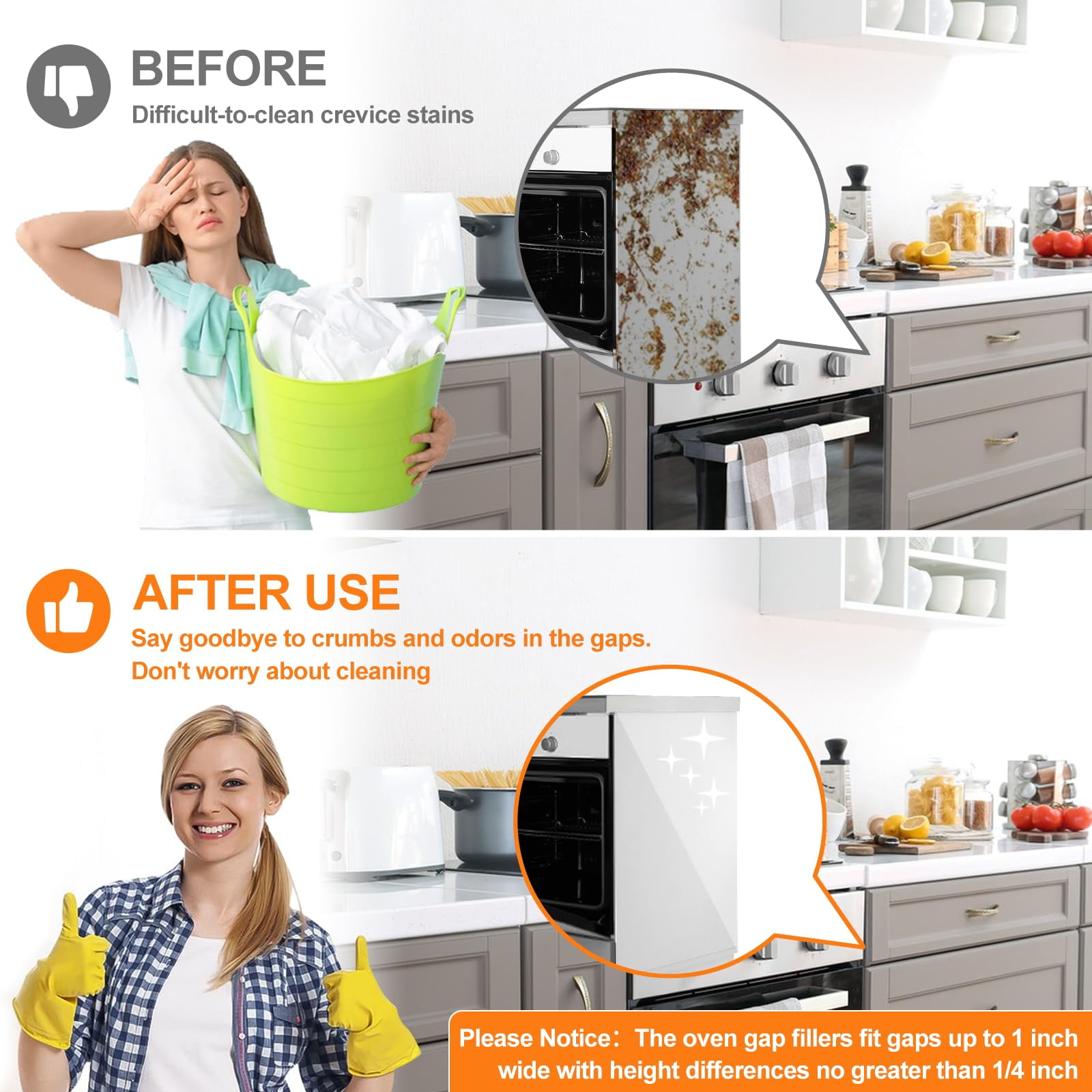 Genreen Stove Gap Covers (2 pack), Easy to Clean Gap Fillers Between Counters and Stovetops, Oven, Washer，Furniture Easy to Install Heat Resistant, Black 25 Inches
