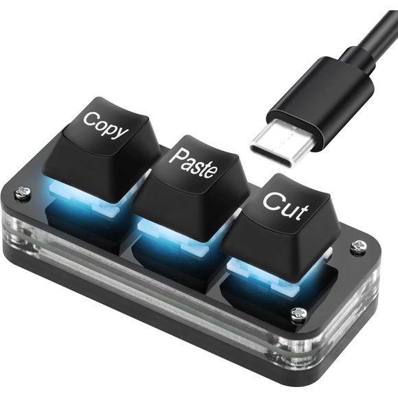 shiyou-Mini 3-Key Cut Copy Paste Keyboard Programmable Keypads with LED Light Mechanical Hot Swap Macro Keyboard for Working and Gaming