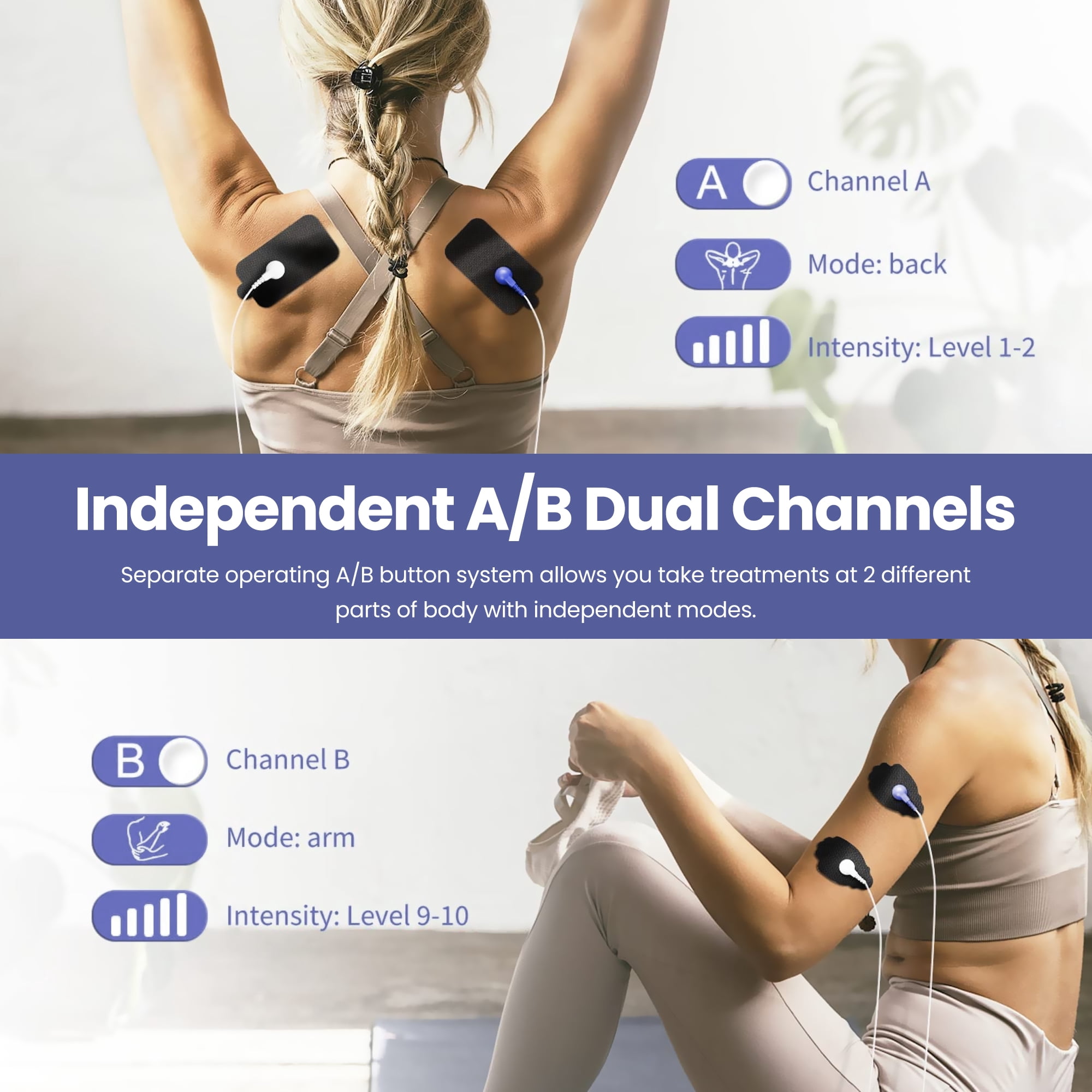 Ouwald TENS Unit Rechargeable Muscle Stimulator EMS Dual Channel with 10 Unit Replacement Electrode Pads, 28 Modes Electronic Pulse Massager for Back Neck, Black