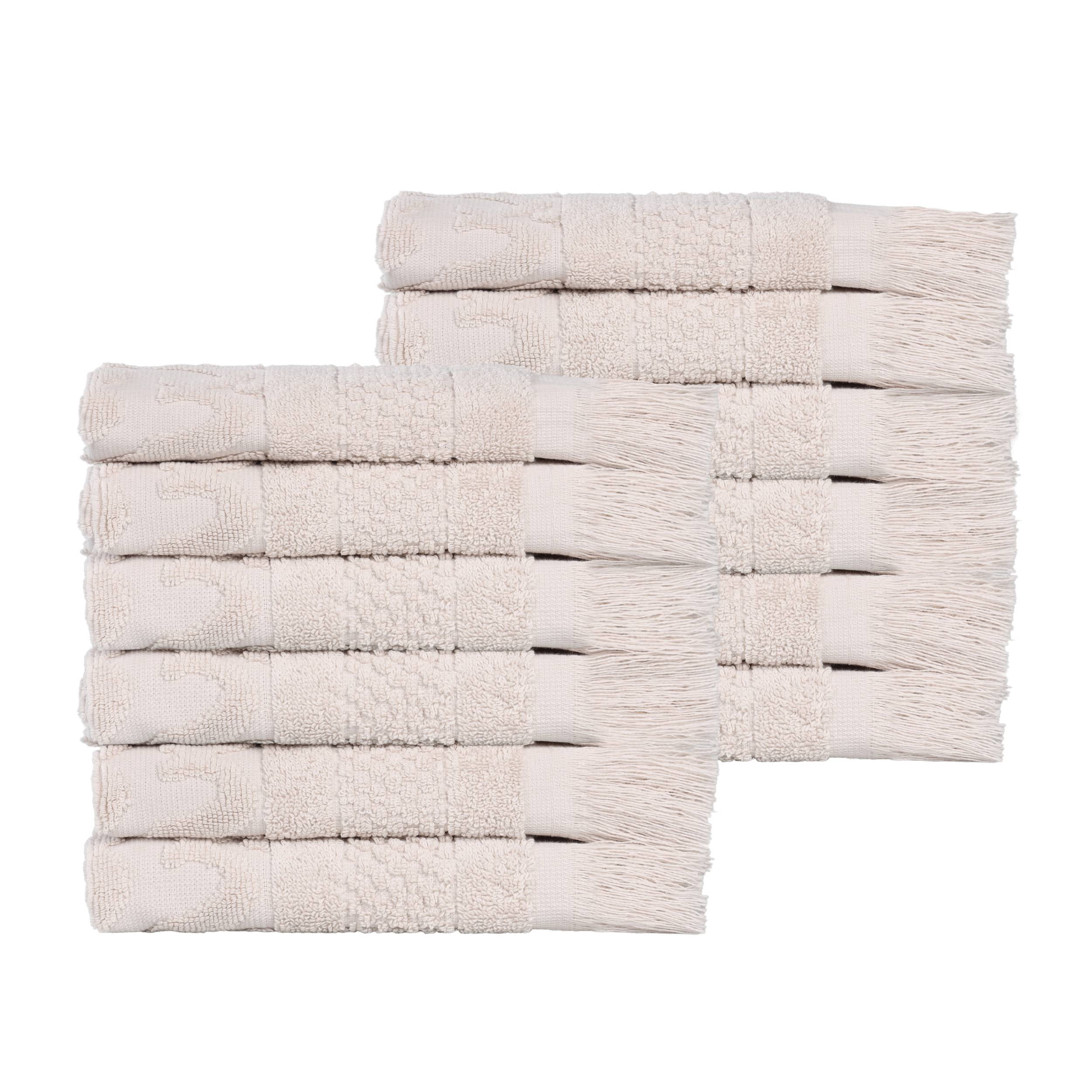 Superior Rolla Geometric Cotton 12 Piece Washcloth / Face Towel Set, Quick-Dry Ultra Soft Towels, Silver