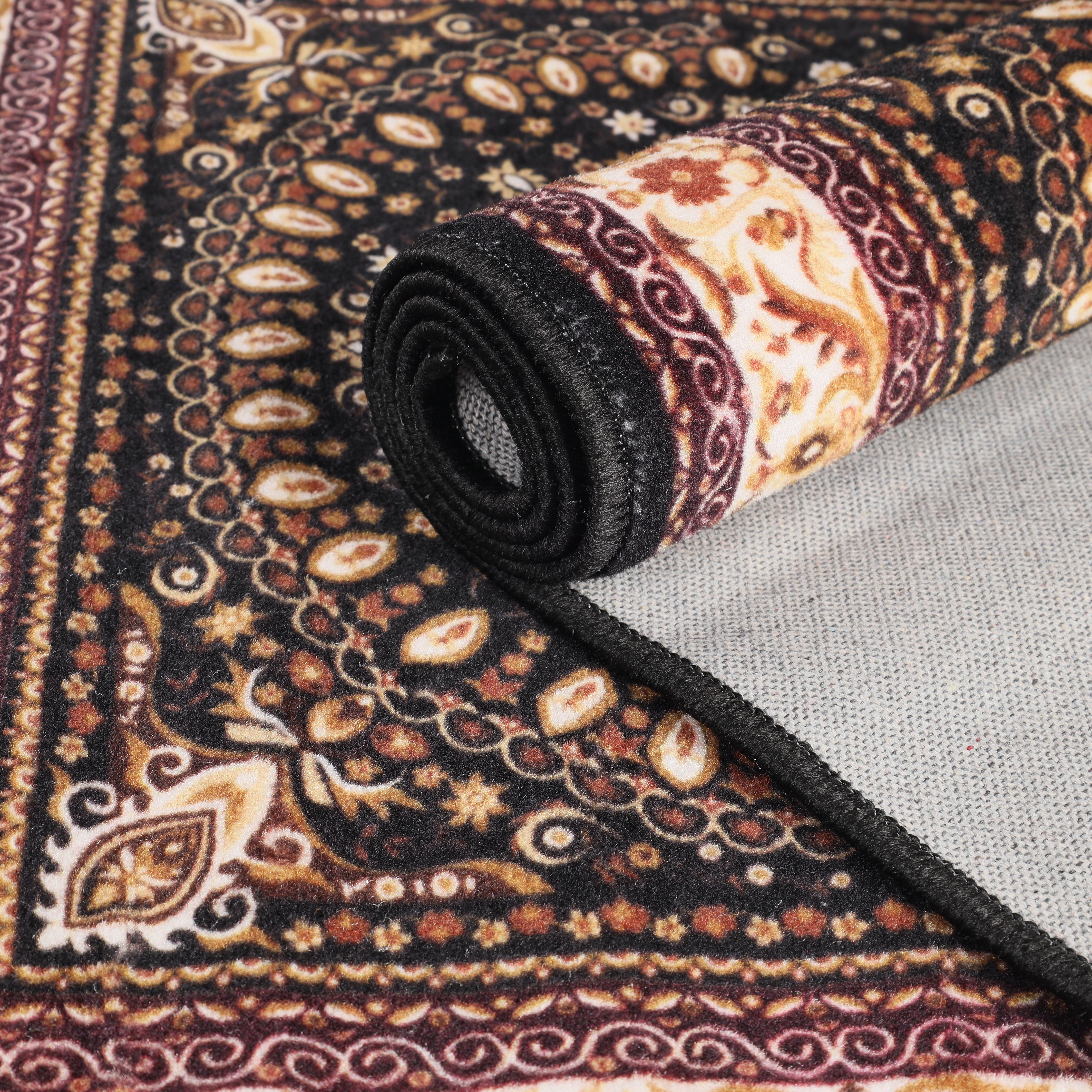 Superior Milan Floral Medallion Washable Indoor Area Rug, 10' x 14', Black - Ivory