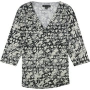 I.N.C Womens 3/4 Sleeve Printed Pullover Blouse, Black, Petite, PM