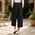 thumbnail image 6 of HomeDM Capris Pants for Women Wide Leg Drawstring Loose Pants Black Lounge Trousers with Pockets for Athletic Work Size L, 6 of 7