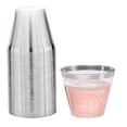 thumbnail image 4 of Inteprter Vasos de plástico elegantes y duraderos de 100 piezas para todas las necesidades de bebidas, práctico vaso transparente para bebidas Mostrada Borde de oro rosa., 4 of 6