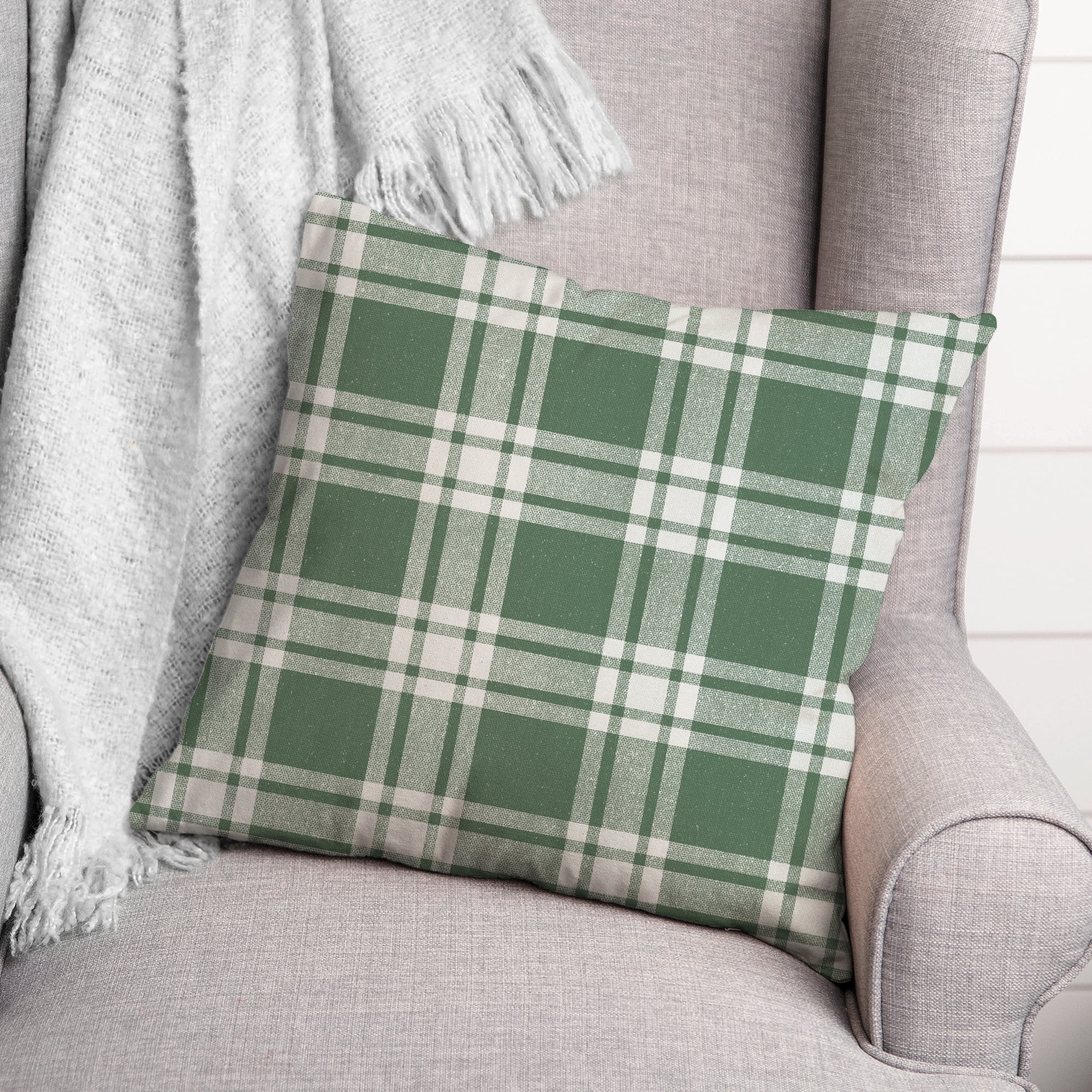 Creative Products Distress Plaid Green 18 x 18 Indoor / Outdoor Pillow