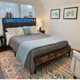 thumbnail image 4 of Full Size Bed Frame with Charging Station and LED Lights, Grey Upholstered Headboard with 2-Tier Storage Shelves, 12-Inch Under-Bed Storage, Vintage Brown, 4 of 9