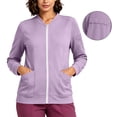 thumbnail image 4 of Nfurl Scrub Jackets for Women Zip Up Sweatshirt Jacket No Hood Solid Color Long Sleeve Nurse Jackets with Pockets Purple,S, 4 of 7