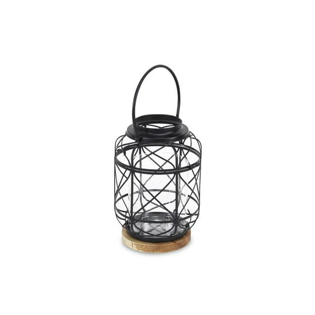Cheungs 5481S Metal Table Lantern with Swivel Handle & Wood Base