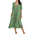 thumbnail image 1 of Fridja Robe Imprimée Ligne A pour Femmes, Col en V, Manches Courtes, 1 of 6