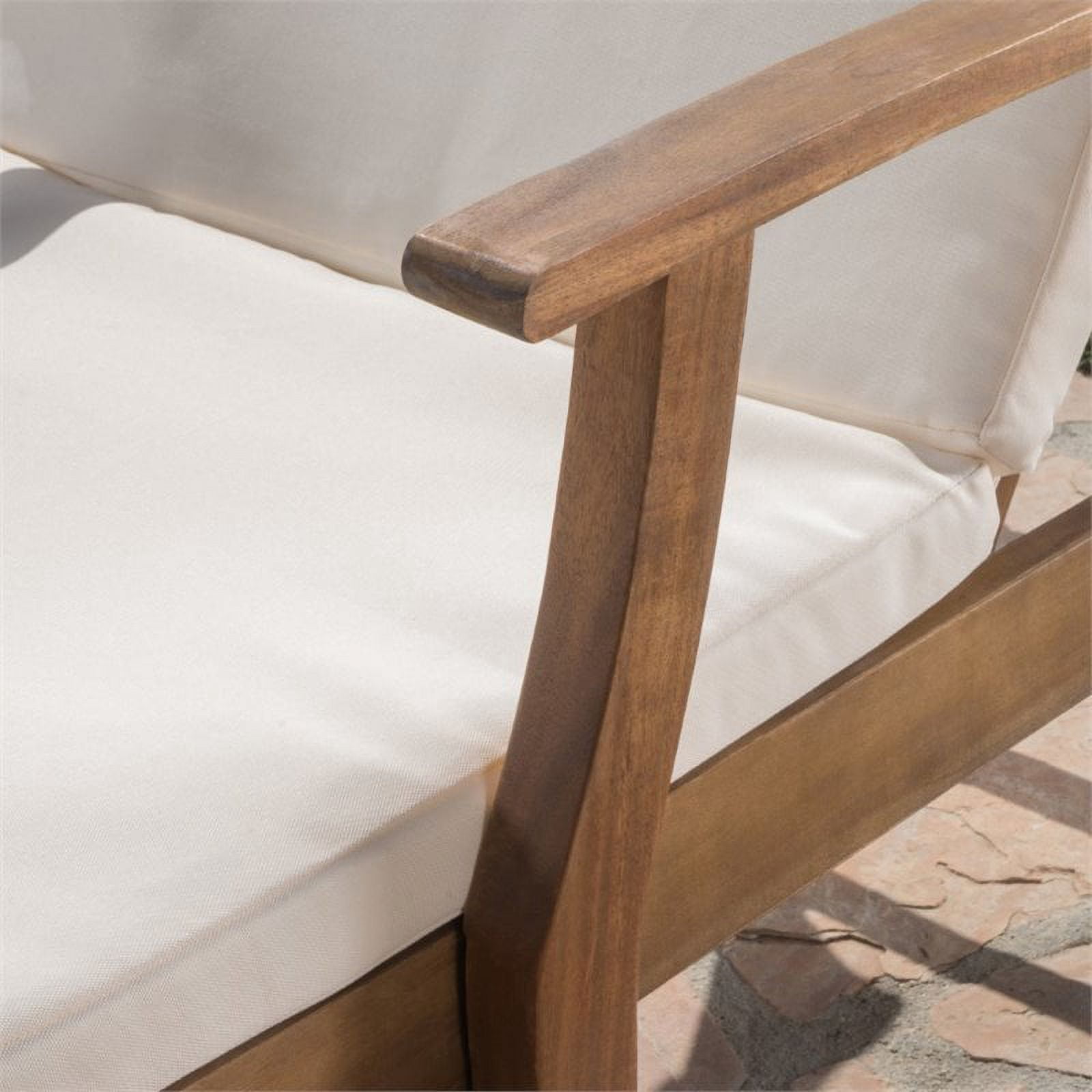 Mavis Outdoor Chaise Lounge With Cushion, Set of 2, Teak Finish, Cream