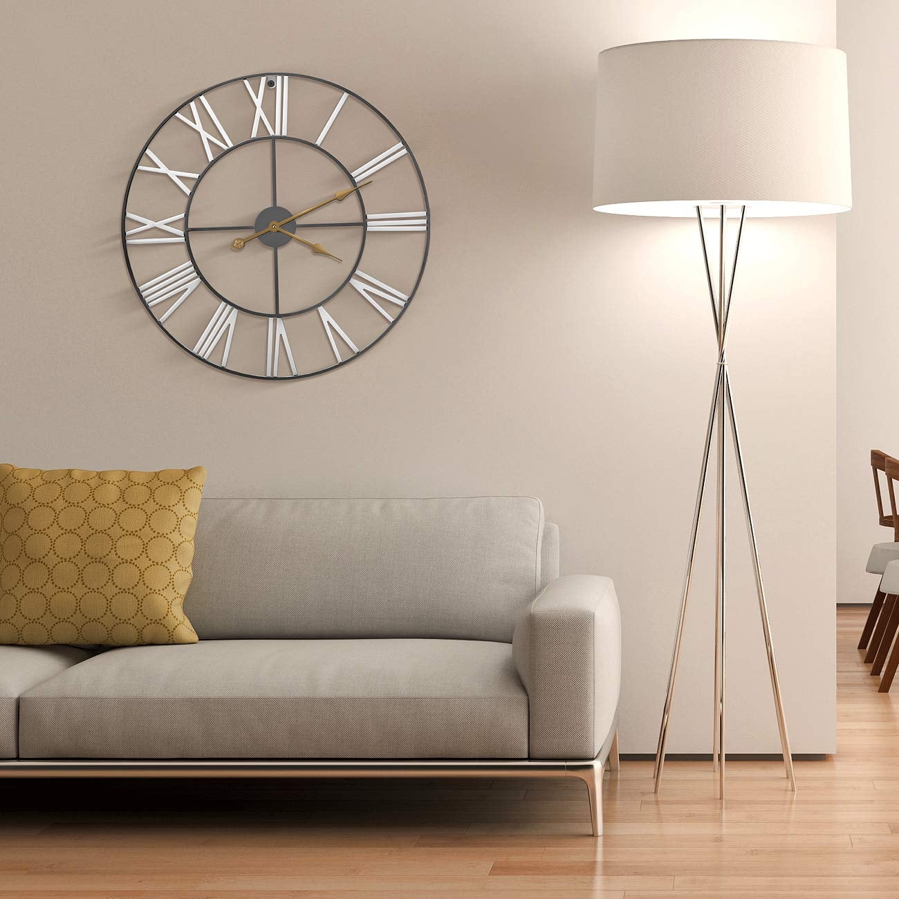 GGI Decor Quartz Farmhouse Indoor Oversized Wall Clock, Easy To See Roman Numerals
