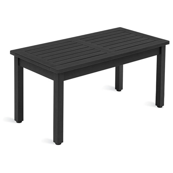 Outdoor Coffee Table Rectangle, Patio Coffee Tables for Outside, All Weather Patio Coffee Table with Slatted for Deck, Garden, Balcony, Indoor or Outdoor Use, Black 35 inch