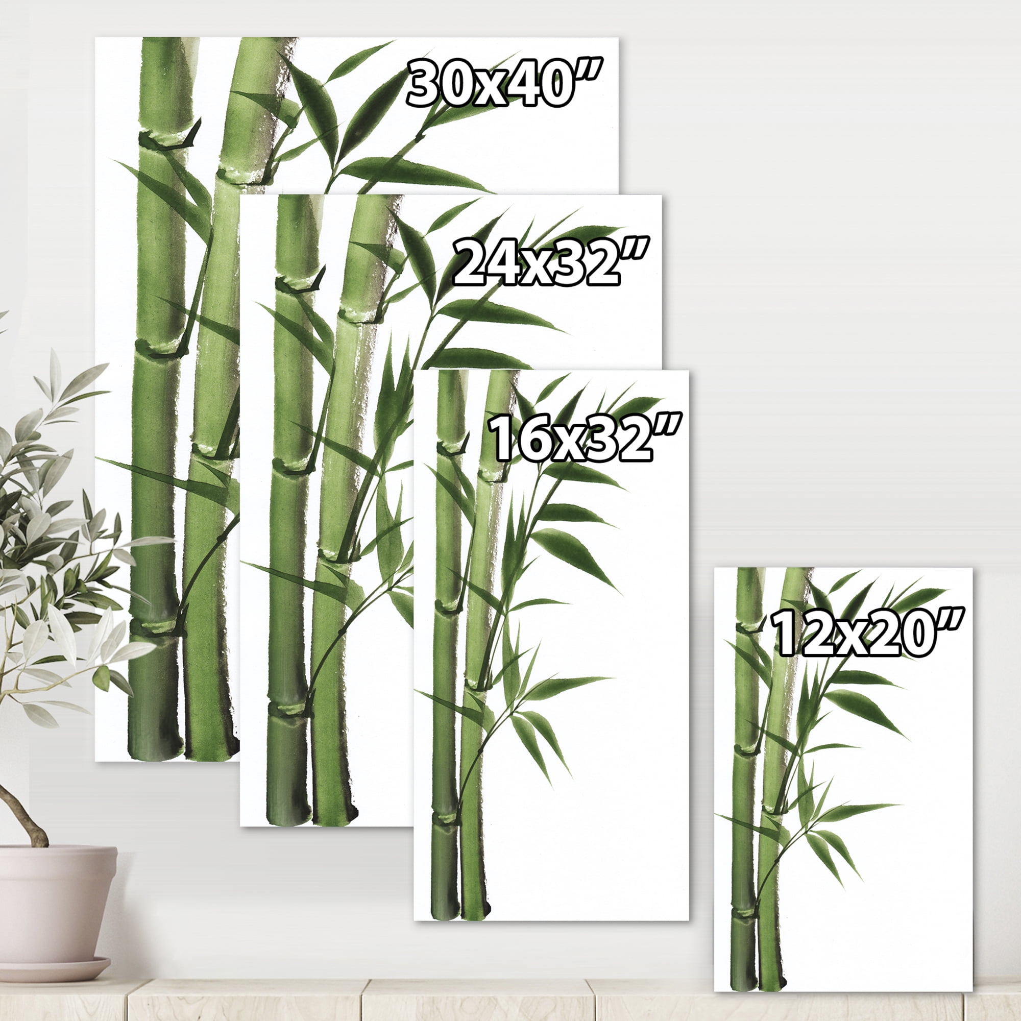Designart ' Detail of Dark Green Bamboo and Leaves I ' Traditional Canvas Wall Art Print