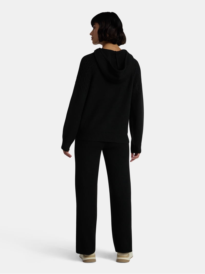 Time and Tru Women's Cable Knit Hoodie Sweater and Pants Set, 2