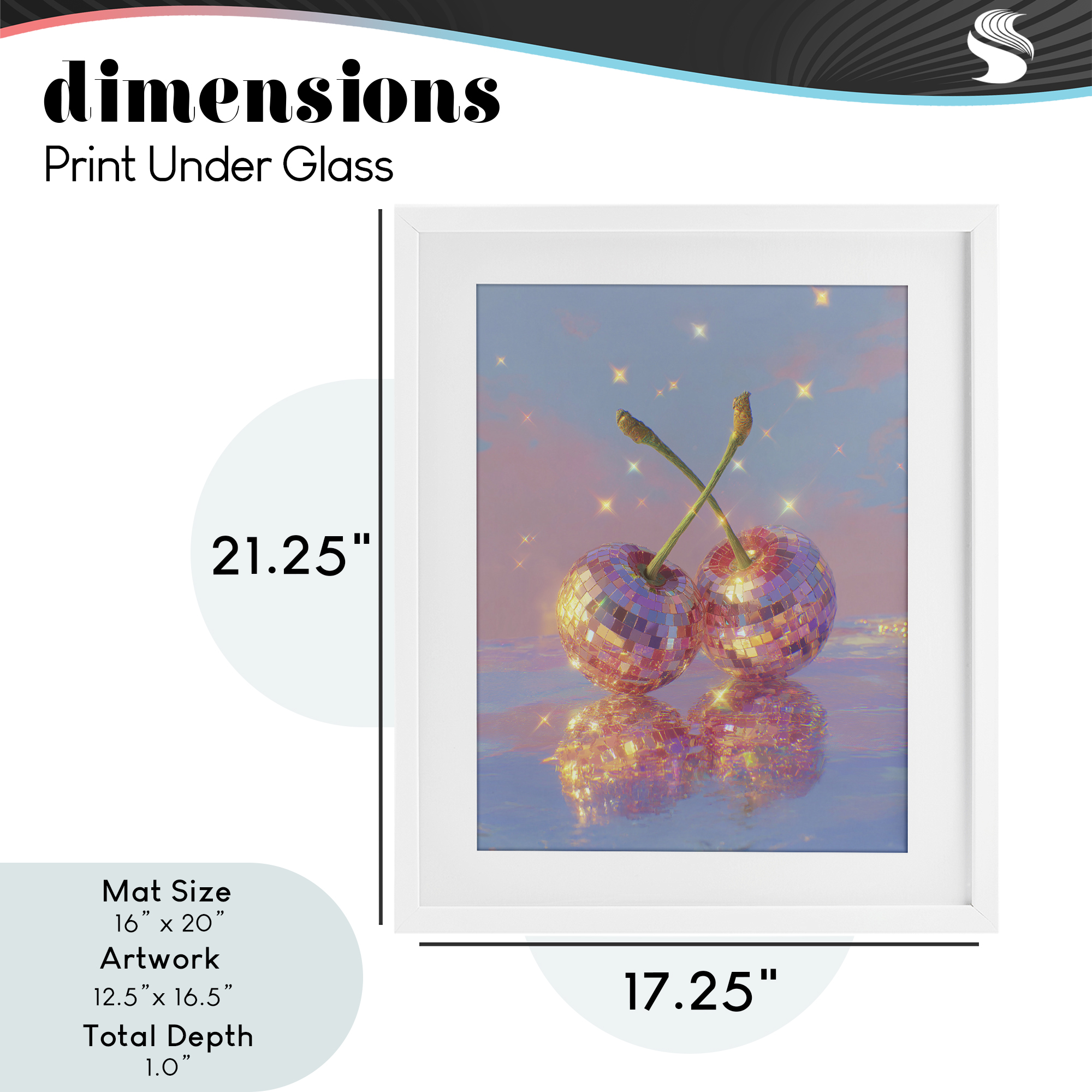 Disco Cherry Reflection White Framed Print Under Glass, design by Ziwei Li