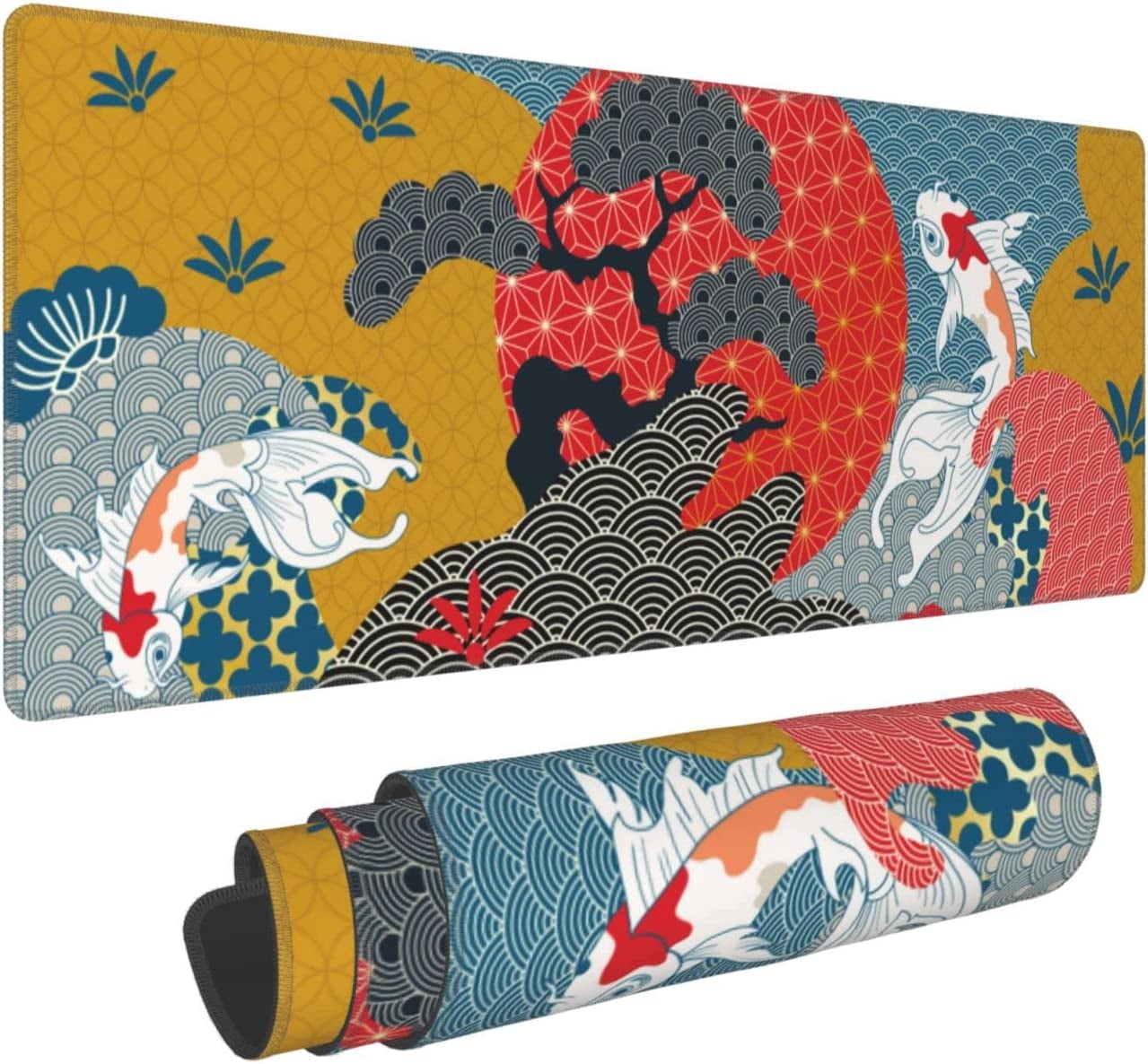 Koi Carp Fish Large Mouse Pad, Japanese Gaming Mousepad with Cute Funny