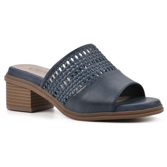 Cliffs by White Mountain Corley Women's Heeled Slide Sandals Color: Dark Blue Burnished Size: 6.5