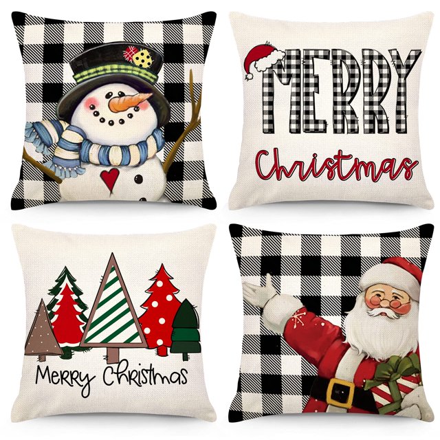 Fundas de almohada CDWERD Christmas, 45 x 45 cm, juego de 4 piezas de lino