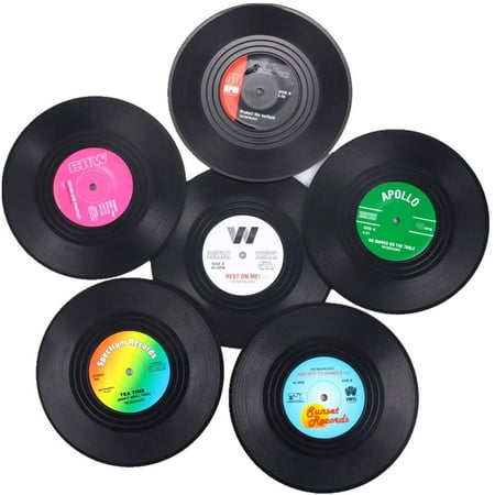 

Funny Coasters for Drinks | Set of 6 Vinyl Records Disk Music Lover Drink Coaster Conversation | Housewarming Hostess Gifts