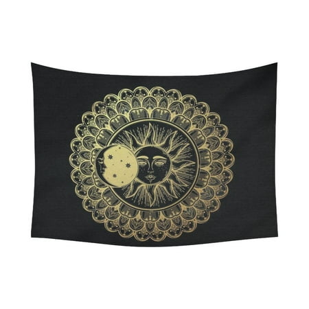Gckg Eclipse Round Ornament Gold Sun Moon Stars Tapestry Wall Gckg Eclipse Round Ornament Gold Sun Moon Stars Tapestry Wall Hanging Golden Mandala Boho Decor Art For Living Room Bedroom Dorm Cotton Linen