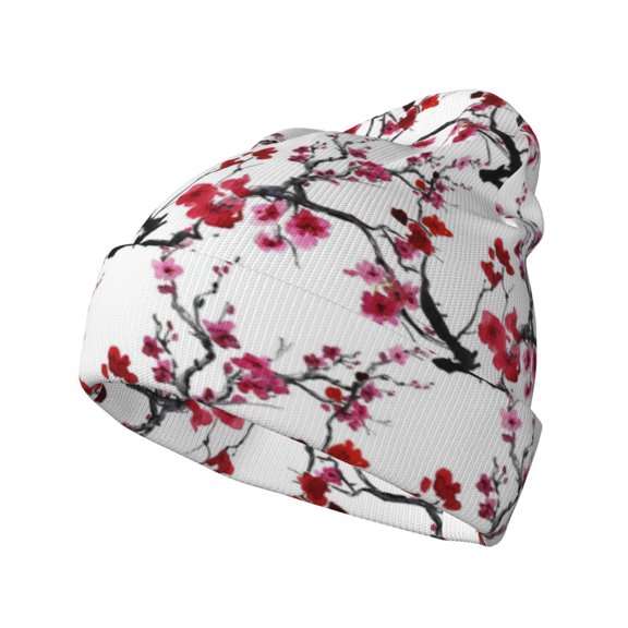 Hirioo Cherry Blossoms for Men's Knit Cuffed Beanie for Outdoor Activities Unisex