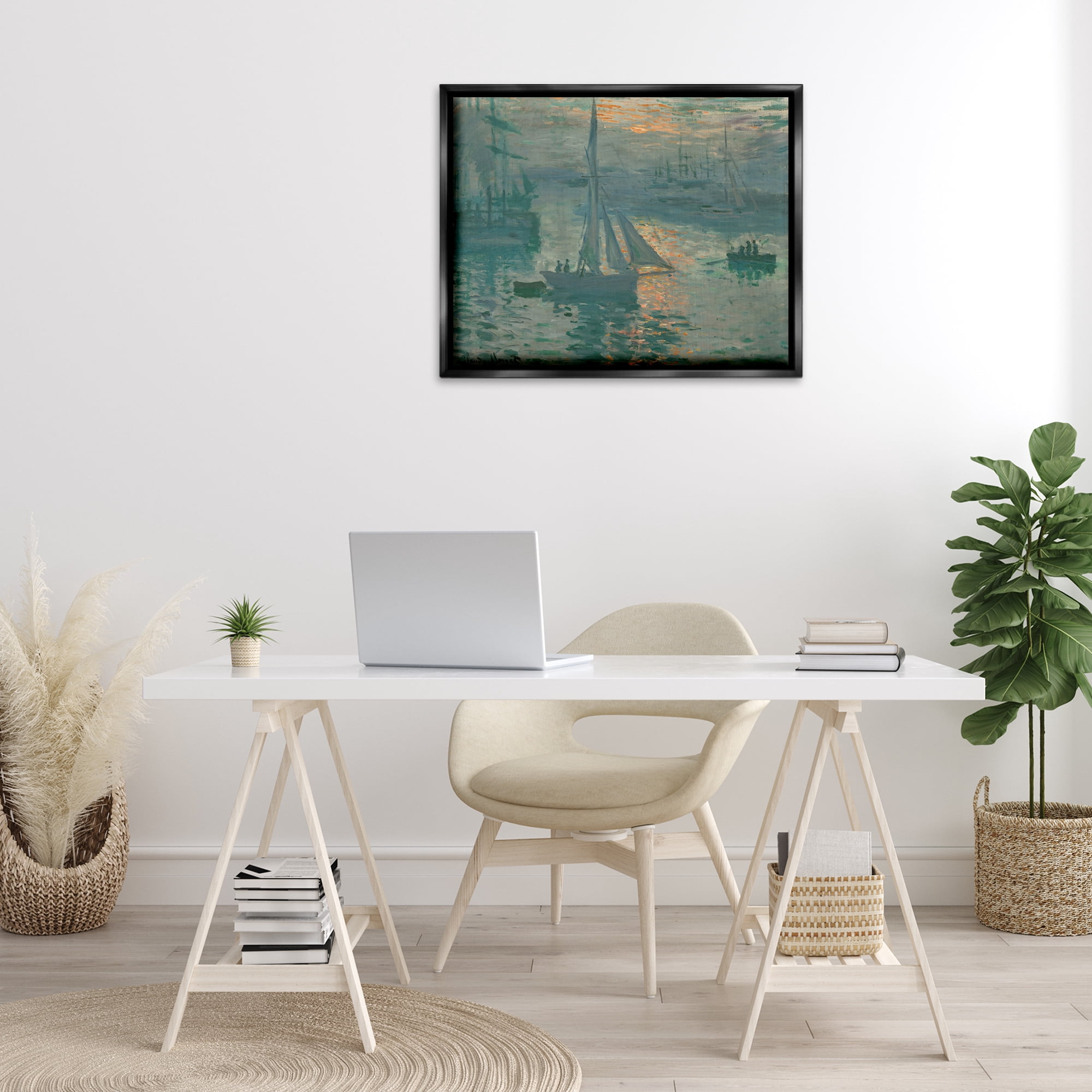 Stupell Industries Classic Monet Marine Sunrise Transportation Painting Black Floater Framed Canvas Art Print Wall Art, 31 x 25